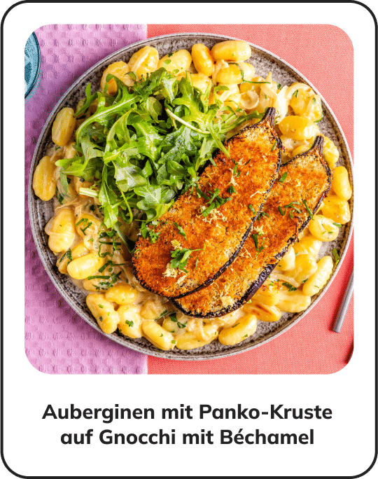 Auberginen mit Panko-Kruste auf Gnocchi mit Béchamel