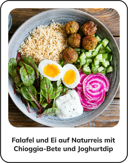 Falafel und Ei auf Naturreis mit Chioggia-Bete und Joghurtdip-v2