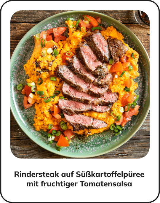 Rindersteak auf Süßkartoffelpüree mit fruchtiger Tomatensalsa