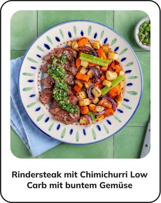Rindersteak mit Chimichurri Low Carb mit buntem Gemüse