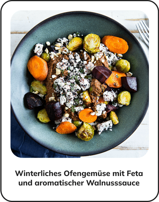 Winterliches Ofengemüse mit Feta und aromatischer Walnusssauce